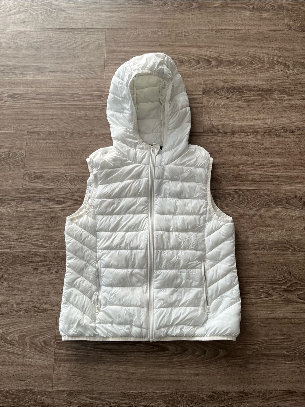 Chocolate USA Hooded Puffer Vest Womens Large White Quilted Full Zip Lightweight